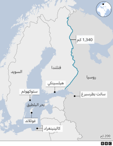 خريطة حدود روسيا وفنلندا
